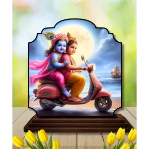 Car Dashboard/Table Top Little Radha Krishna Wooden Rectangle Photo Stand  3x4 Inches, Compact & Stylish Spiritual Display For Car, Home & Office (Pack Of 1) (F22229)