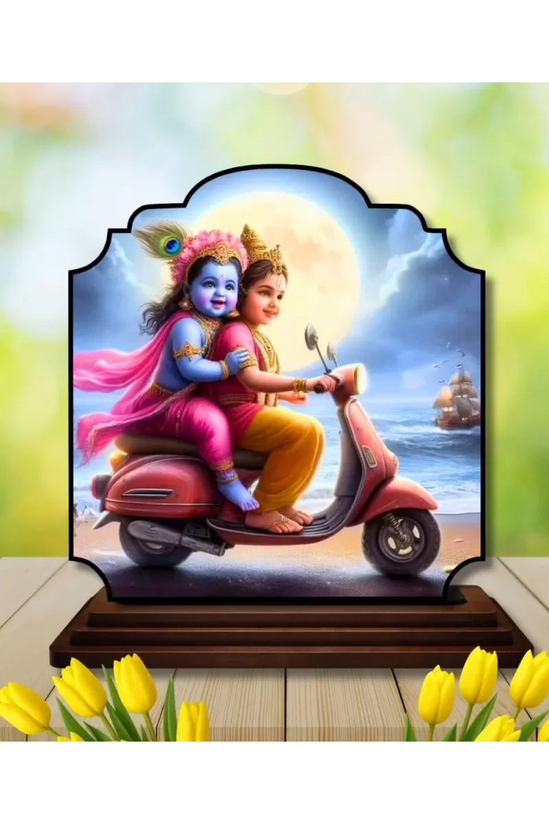Car Dashboard/Table Top Little Radha Krishna Wooden Rectangle Photo Stand  3x4 Inches, Compact & Stylish Spiritual Display For Car, Home & Office (Pack Of 1) (F22229)