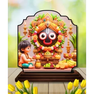 Car Dashboard/Table Top Lord Jagannath Wooden Rectangle Photo Stand  3x4 Inches, Compact & Stylish Spiritual Display For Car, Home & Office (Pack Of 1) (F22231)