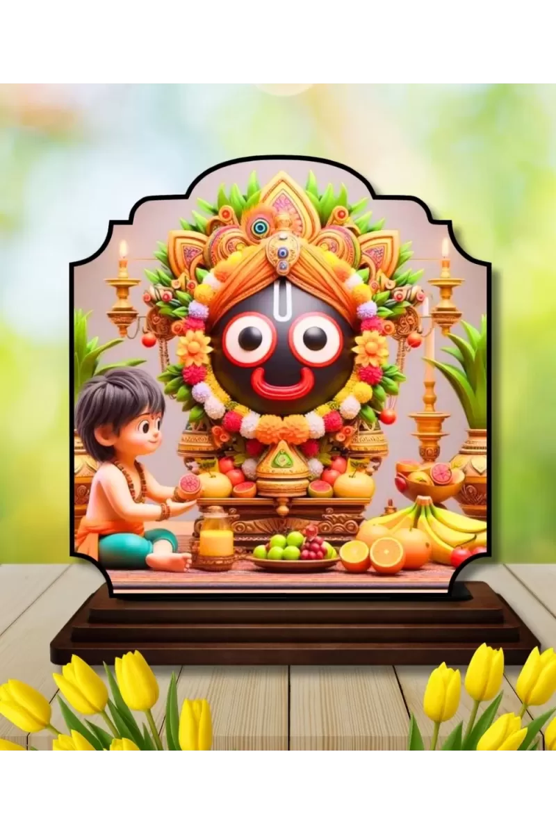 Car Dashboard/Table Top Lord Jagannath Wooden Rectangle Photo Stand  3x4 Inches, Compact & Stylish Spiritual Display For Car, Home & Office (Pack Of 1) (F22231)