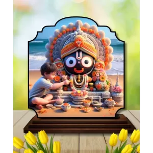 Car Dashboard/Table Top Lord Jagannath Wooden Rectangle Photo Stand  3x4 Inches, Compact & Stylish Spiritual Display For Car, Home & Office (Pack Of 1) (F22232)