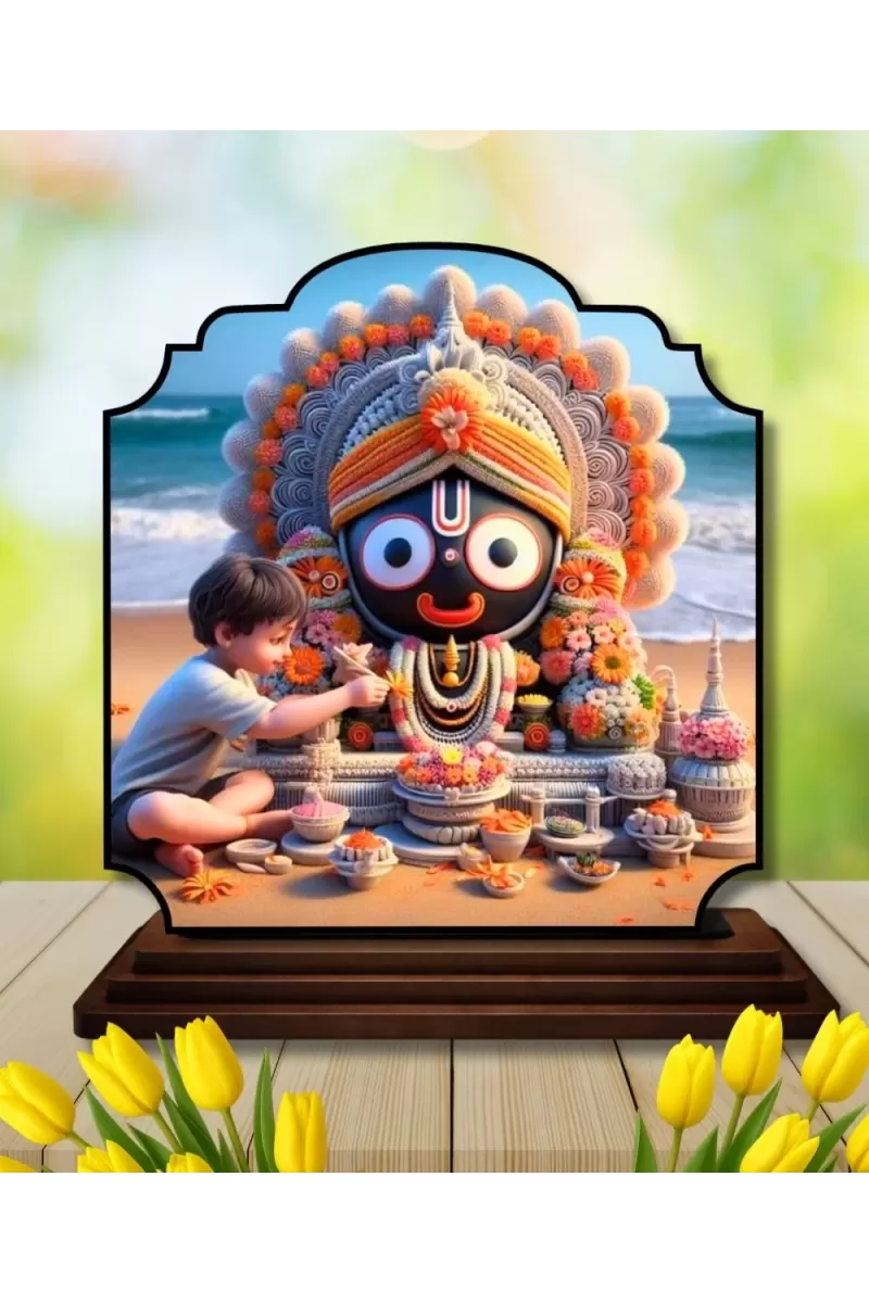 Car Dashboard/Table Top Lord Jagannath Wooden Rectangle Photo Stand  3x4 Inches, Compact & Stylish Spiritual Display For Car, Home & Office (Pack Of 1) (F22232)