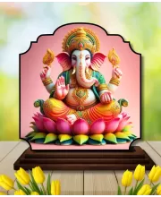 Car Dashboard/Table Top Lord Ganesha Wooden Rectangle Photo Stand  3x4 Inches, Compact & Stylish Spiritual Display For Car, Home & Office (Pack Of 1) (F22237)