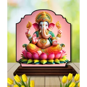 Car Dashboard/Table Top Lord Ganesha Wooden Rectangle Photo Stand  3x4 Inches, Compact & Stylish Spiritual Display For Car, Home & Office (Pack Of 1) (F22237)