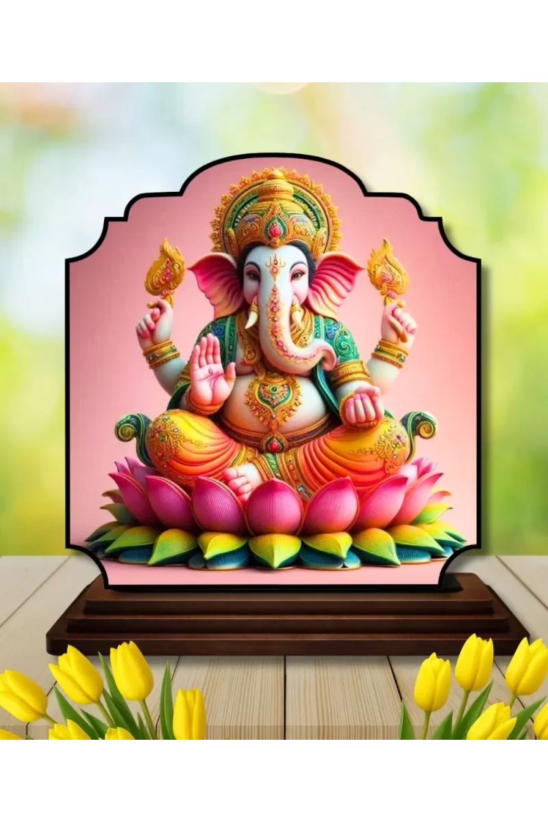 Car Dashboard/Table Top Lord Ganesha Wooden Rectangle Photo Stand  3x4 Inches, Compact & Stylish Spiritual Display For Car, Home & Office (Pack Of 1) (F22237)
