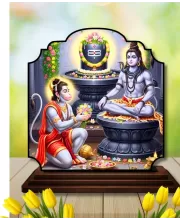 Car Dashboard/Table Top Lord Shiva And Hanuman Wooden Rectangle Photo Stand  3x4 Inches, Compact & Stylish Spiritual Display For Car, Home & Office (Pack Of 1) (F22241)