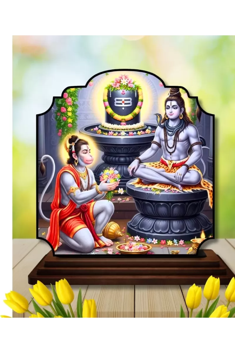 Car Dashboard/Table Top Lord Shiva And Hanuman Wooden Rectangle Photo Stand  3x4 Inches, Compact & Stylish Spiritual Display For Car, Home & Office (Pack Of 1) (F22241)