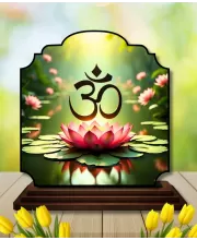 Car Dashboard/Table Top Om Symbol Wooden Rectangle Photo Stand  3x4 Inches, Compact & Stylish Spiritual Display For Car, Home & Office (Pack Of 1) (F22243)