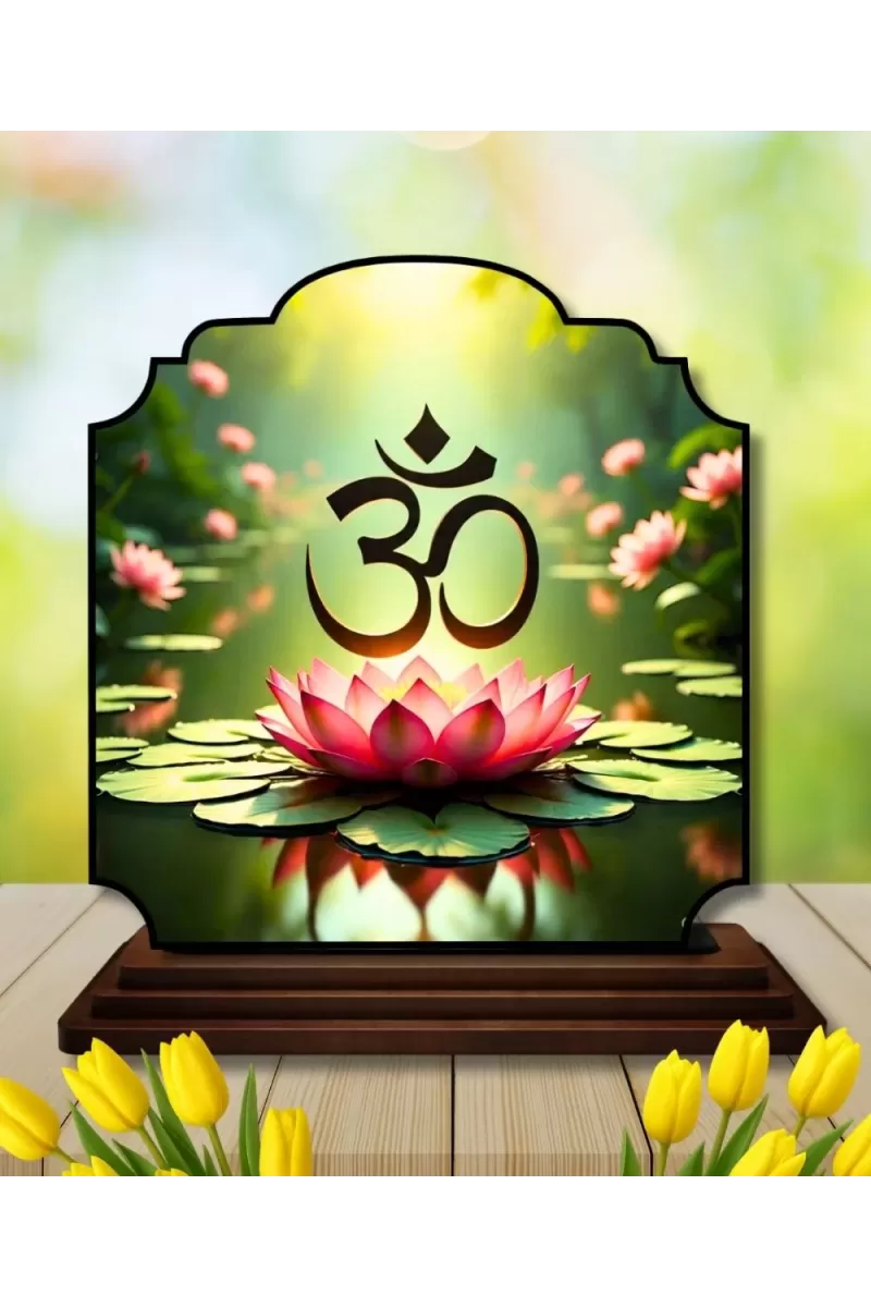 Car Dashboard/Table Top Om Symbol Wooden Rectangle Photo Stand  3x4 Inches, Compact & Stylish Spiritual Display For Car, Home & Office (Pack Of 1) (F22243)