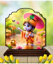 Car Dashboard/Table Top Little Krishna Wooden Rectangle Photo Stand  3x4 Inches, Compact & Stylish Spiritual Display For Car, Home & Office (Pack Of 1) (F22244)