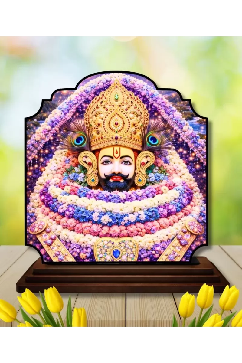Car Dashboard/Table Top Khatu Shyam Ji Wooden Rectangle Photo Stand  3x4 Inches, Compact & Stylish Spiritual Display For Car, Home & Office (Pack Of 1) (F22245)