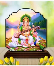 Car Dashboard/Table Top Goddess Sarasathi Wooden Rectangle Photo Stand  3x4 Inches, Compact & Stylish Spiritual Display For Car, Home & Office (Pack Of 1) (F22247)