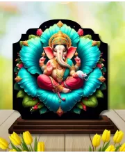 Car Dashboard/Table Top Lord Ganesha Wooden Rectangle Photo Stand  3x4 Inches, Compact & Stylish Spiritual Display For Car, Home & Office (Pack Of 1) (F22249)