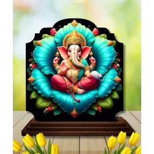 Car Dashboard/Table Top Lord Ganesha Wooden Rectangle Photo Stand  3x4 Inches, Compact & Stylish Spiritual Display For Car, Home & Office (Pack Of 1) (F22249)