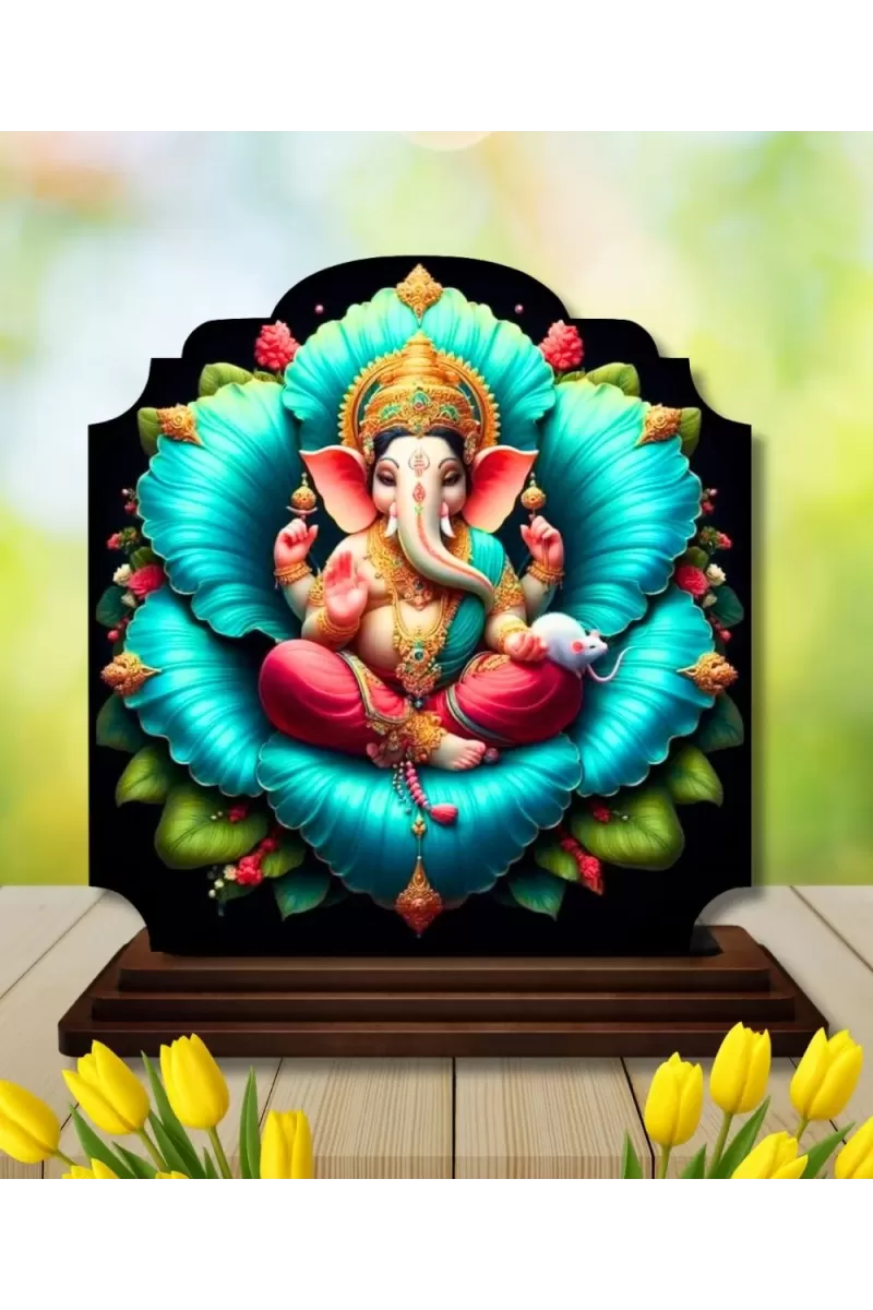 Car Dashboard/Table Top Lord Ganesha Wooden Rectangle Photo Stand  3x4 Inches, Compact & Stylish Spiritual Display For Car, Home & Office (Pack Of 1) (F22249)
