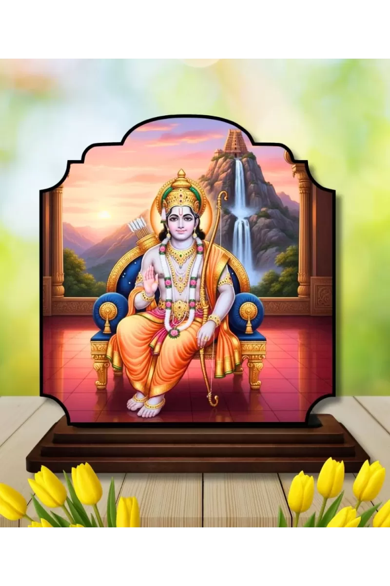 Car Dashboard/Table Top Lord Rama Wooden Rectangle Photo Stand  3x4 Inches, Compact & Stylish Spiritual Display For Car, Home & Office (Pack Of 1) (F22251)