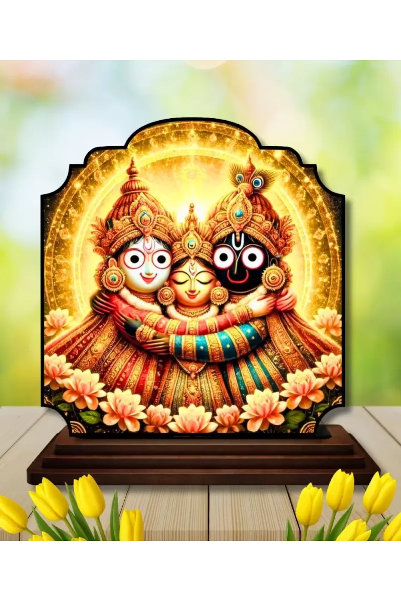 Car Dashboard/Table Top Lord Jagannath  Wooden Rectangle Photo Stand  3x4 Inches, Compact & Stylish Spiritual Display For Car, Home & Office (Pack Of 1) (F22252)