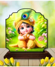 Car Dashboard/Table Top Little Krishna Wooden Rectangle Photo Stand  3x4 Inches, Compact & Stylish Spiritual Display For Car, Home & Office (Pack Of 1) (F22253)