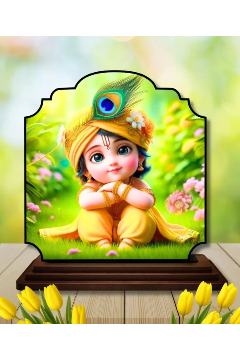 Car Dashboard/Table Top Little Krishna Wooden Rectangle Photo Stand  3x4 Inches, Compact & Stylish Spiritual Display For Car, Home & Office (Pack Of 1) (F22253)