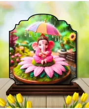 Car Dashboard/Table Top Lord Ganesha Wooden Rectangle Photo Stand  3x4 Inches, Compact & Stylish Spiritual Display For Car, Home & Office (Pack Of 1) (F22255)