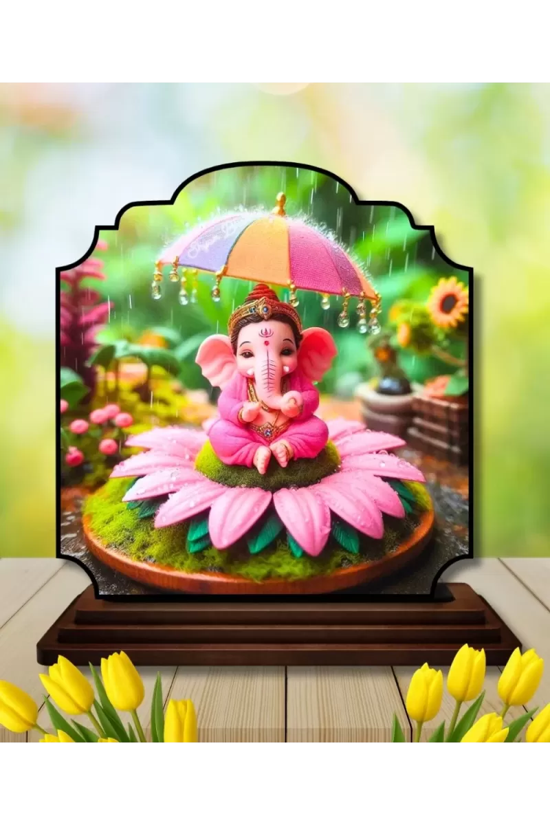 Car Dashboard/Table Top Lord Ganesha Wooden Rectangle Photo Stand  3x4 Inches, Compact & Stylish Spiritual Display For Car, Home & Office (Pack Of 1) (F22255)