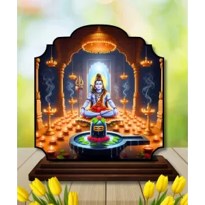 Car Dashboard/Table Top Laord Shiva Wooden Rectangle Photo Stand  3x4 Inches, Compact & Stylish Spiritual Display For Car, Home & Office (Pack Of 1) (F22256)