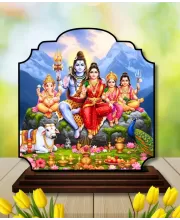 Car Dashboard/Table Top Lord Shiva And Parvathi Wooden Rectangle Photo Stand  3x4 Inches, Compact & Stylish Spiritual Display For Car, Home & Office (Pack Of 1) (F22257)