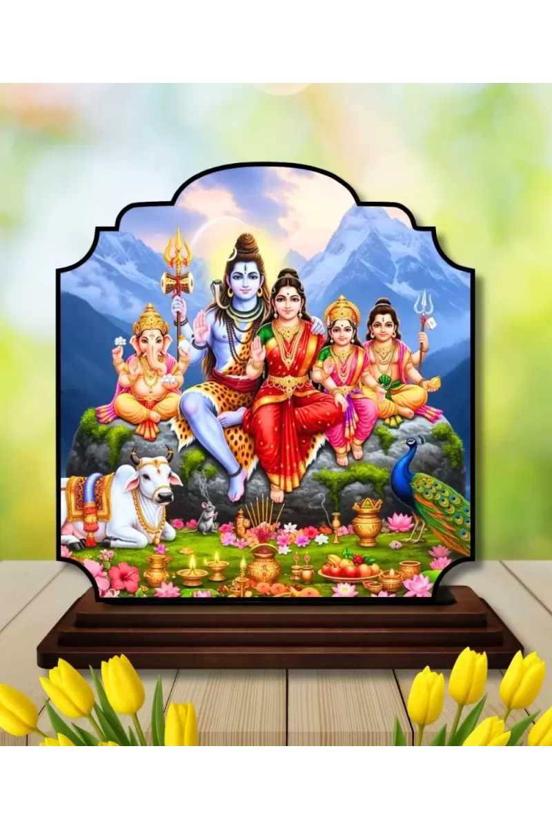 Car Dashboard/Table Top Lord Shiva And Parvathi Wooden Rectangle Photo Stand  3x4 Inches, Compact & Stylish Spiritual Display For Car, Home & Office (Pack Of 1) (F22257)