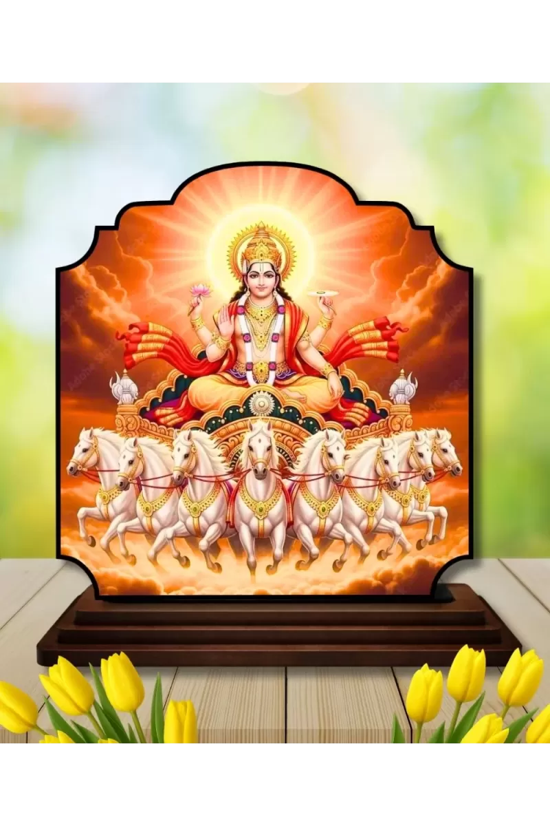 Car Dashboard/Table Top Lord Surya Wooden Rectangle Photo Stand  3x4 Inches, Compact & Stylish Spiritual Display For Car, Home & Office (Pack Of 1) (F22258)