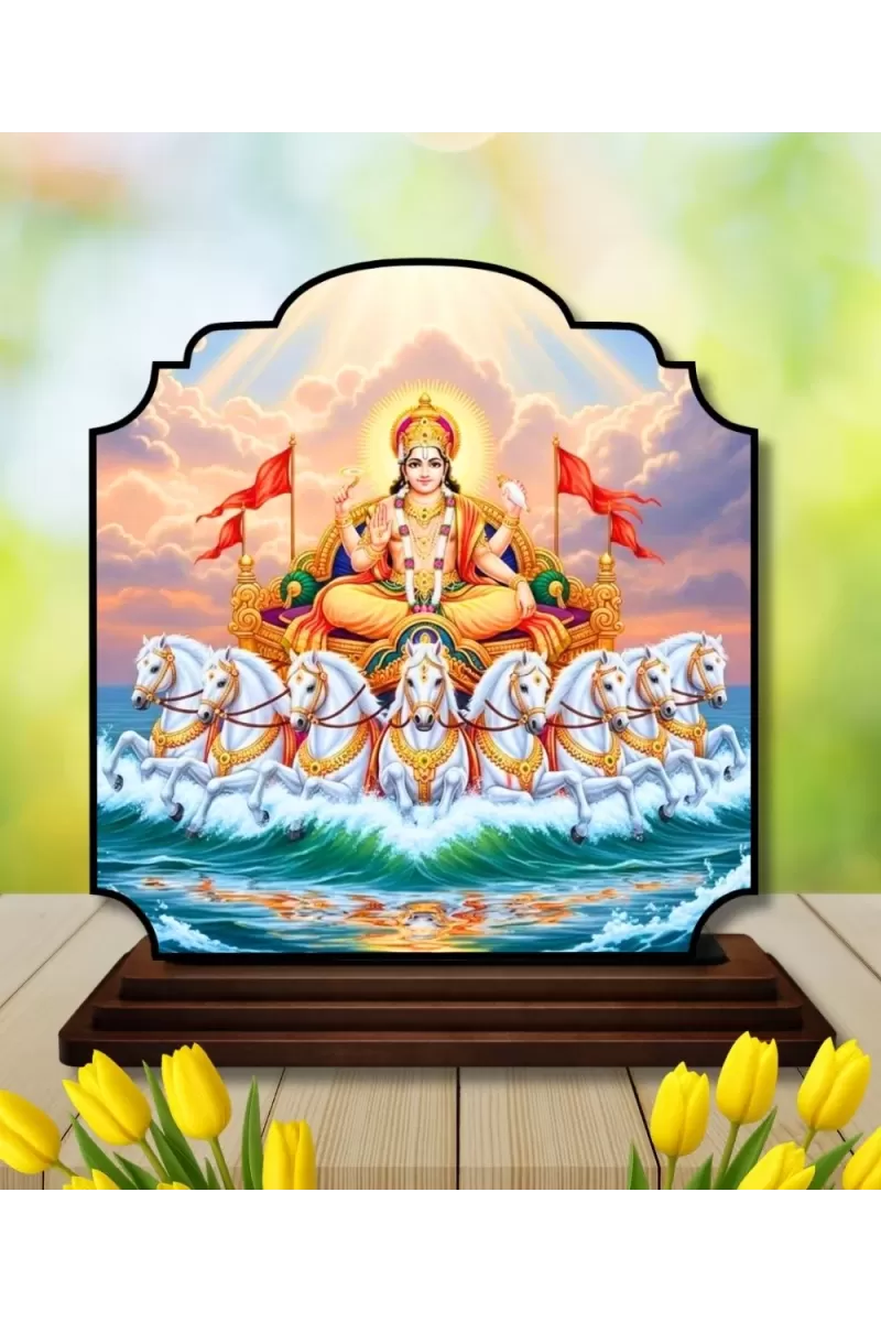 Car Dashboard/Table Top Lord Surya Wooden Rectangle Photo Stand  3x4 Inches, Compact & Stylish Spiritual Display For Car, Home & Office (Pack Of 1) (F22259)
