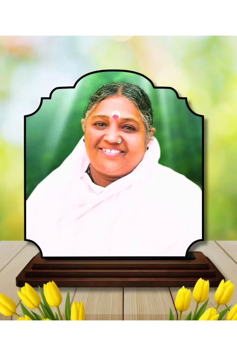 Car Dashboard/Table Top Mata Amritanandamayi, Wooden Rectangle Photo Stand  3x4 Inches, Compact & Stylish Spiritual Display For Car, Home & Office (Pack Of 1) (F22261)