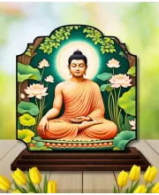 Car Dashboard/Table Top Serene Buddha Wooden Rectangle Photo Stand  3x4 Inches, Compact & Stylish Spiritual Display For Car, Home & Office (Pack Of 1) (F22262)
