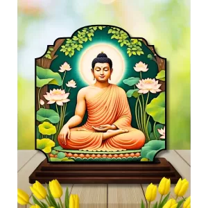 Car Dashboard/Table Top Serene Buddha Wooden Rectangle Photo Stand  3x4 Inches, Compact & Stylish Spiritual Display For Car, Home & Office (Pack Of 1) (F22262)