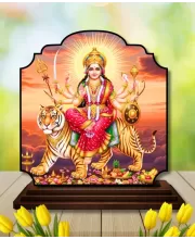Car Dashboard/Table Top Maa Durga Maa Wooden Rectangle Photo Stand  3x4 Inches, Compact & Stylish Spiritual Display For Car, Home & Office (Pack Of 1) (F22263)
