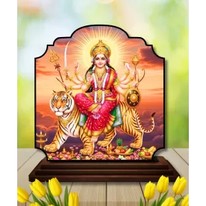 Car Dashboard/Table Top Maa Durga Maa Wooden Rectangle Photo Stand  3x4 Inches, Compact & Stylish Spiritual Display For Car, Home & Office (Pack Of 1) (F22263)