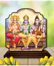 Car Dashboard/Table Top Bramha Vishnu And Shiva Wooden Rectangle Photo Stand  3x4 Inches, Compact & Stylish Spiritual Display For Car, Home & Office (Pack Of 1) (F22264)