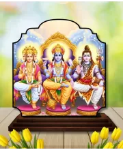 Car Dashboard/Table Top Bramha Vishnu And Shiva Wooden Rectangle Photo Stand  3x4 Inches, Compact & Stylish Spiritual Display For Car, Home & Office (Pack Of 1) (F22265)