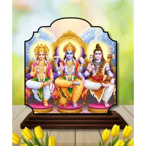 Car Dashboard/Table Top Bramha Vishnu And Shiva Wooden Rectangle Photo Stand 3x4 Inches, Compact & Stylish Spiritual Display For Car, Home & Office (Pack Of 1) (F22265) Car Dashboard/Table Top Bramha Vishnu And Shiva Wooden Rectangle Photo Stand 3x4 Inches, Compact & Stylish Spiritual Display For Car, Home & Office (Pack Of 1) (F22265)