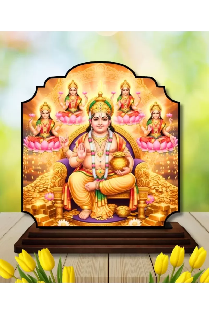 Car Dashboard/Table Top Lord Kubera Wooden Rectangle Photo Stand  3x4 Inches, Compact & Stylish Spiritual Display For Car, Home & Office (Pack Of 1) (F22266)