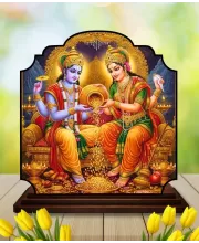 Car Dashboard/Table Top Lord Vishnu And Laskhmi Wooden Rectangle Photo Stand  3x4 Inches, Compact & Stylish Spiritual Display For Car, Home & Office (Pack Of 1) (F22267)