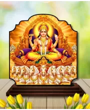 Car Dashboard/Table Top Lord Surya Wooden Rectangle Photo Stand  3x4 Inches, Compact & Stylish Spiritual Display For Car, Home & Office (Pack Of 1) (F22268)