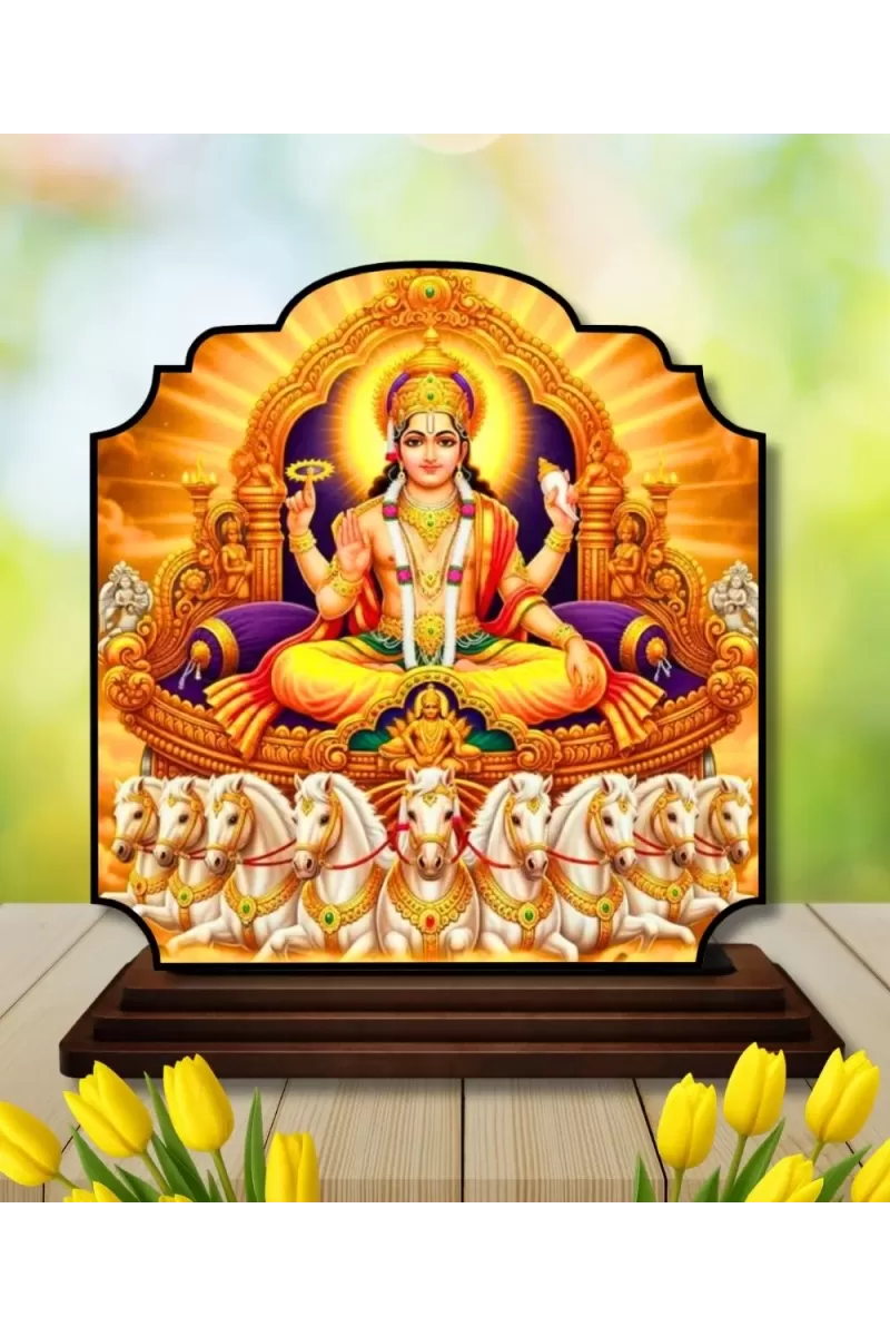 Car Dashboard/Table Top Lord Surya Wooden Rectangle Photo Stand  3x4 Inches, Compact & Stylish Spiritual Display For Car, Home & Office (Pack Of 1) (F22268)