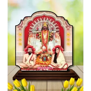 Car Dashboard/Table Top Ma Kaali With Ramakrishna Paramahamsa And Sarada Devi Wooden Rectangle Photo Stand &acirc;&euro;&ldquo; 3x4 Inches, Compact & Stylish Spiritual Display For Car, Home & Office (Pack Of 1) (F22269)