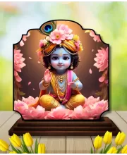 Car Dashboard/Table Top Little Krishna Wooden Rectangle Photo Stand  3x4 Inches, Compact & Stylish Spiritual Display For Car, Home & Office (Pack Of 1) (F22270)