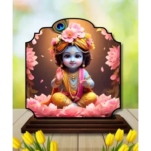 Car Dashboard/Table Top Little Krishna Wooden Rectangle Photo Stand  3x4 Inches, Compact & Stylish Spiritual Display For Car, Home & Office (Pack Of 1) (F22270)