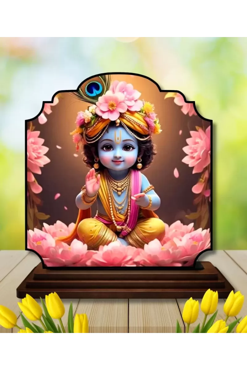 Car Dashboard/Table Top Little Krishna Wooden Rectangle Photo Stand  3x4 Inches, Compact & Stylish Spiritual Display For Car, Home & Office (Pack Of 1) (F22270)