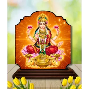 Car Dashboard/Table Top Goddess Lakshmi Wooden Rectangle Photo Stand  3x4 Inches, Compact & Stylish Spiritual Display For Car, Home & Office (Pack Of 1) (F22271)
