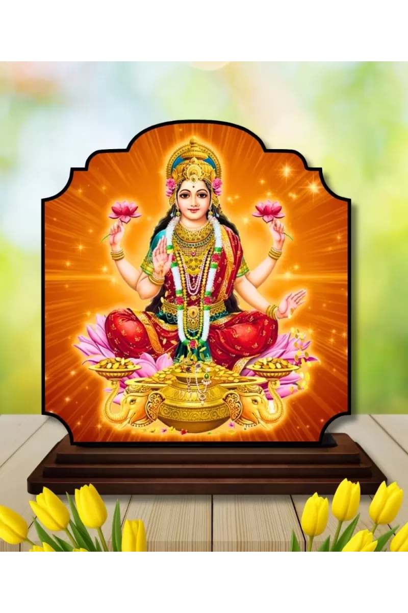 Car Dashboard/Table Top Goddess Lakshmi Wooden Rectangle Photo Stand  3x4 Inches, Compact & Stylish Spiritual Display For Car, Home & Office (Pack Of 1) (F22271)