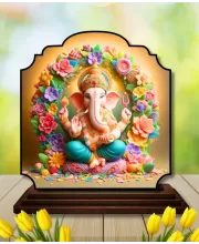 Car Dashboard/Table Top Lord Ganehsa Wooden Rectangle Photo Stand  3x4 Inches, Compact & Stylish Spiritual Display For Car, Home & Office (Pack Of 1) (F22299)
