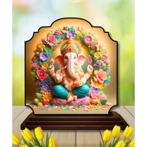Car Dashboard/Table Top Lord Ganehsa Wooden Rectangle Photo Stand  3x4 Inches, Compact & Stylish Spiritual Display For Car, Home & Office (Pack Of 1) (F22299)